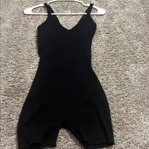 Chic Black Ribbed Women's Bodysuit